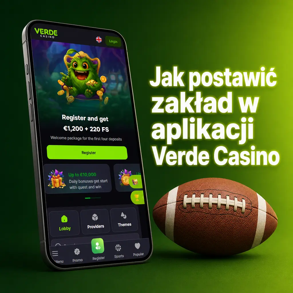 Instrukcja stawiania zakładu sportowego w aplikacji Verde Casino: wybór zdarzenia, kursu i kwoty stawki na kuponie.