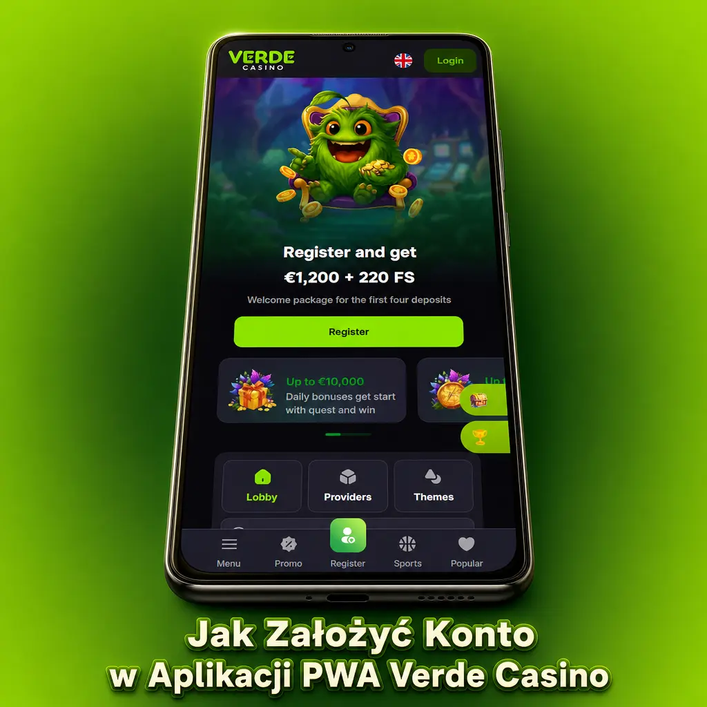 Rejestracja konta w aplikacji PWA Verde Casino - formularz zakładania konta krok po kroku