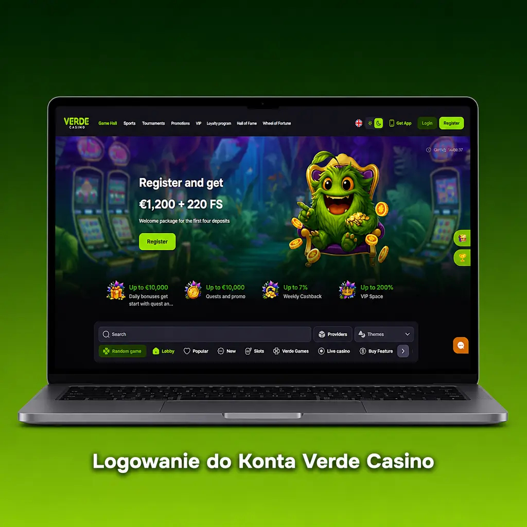 Formularz logowania do konta Verde Casino z polami na e-mail lub telefon oraz hasło