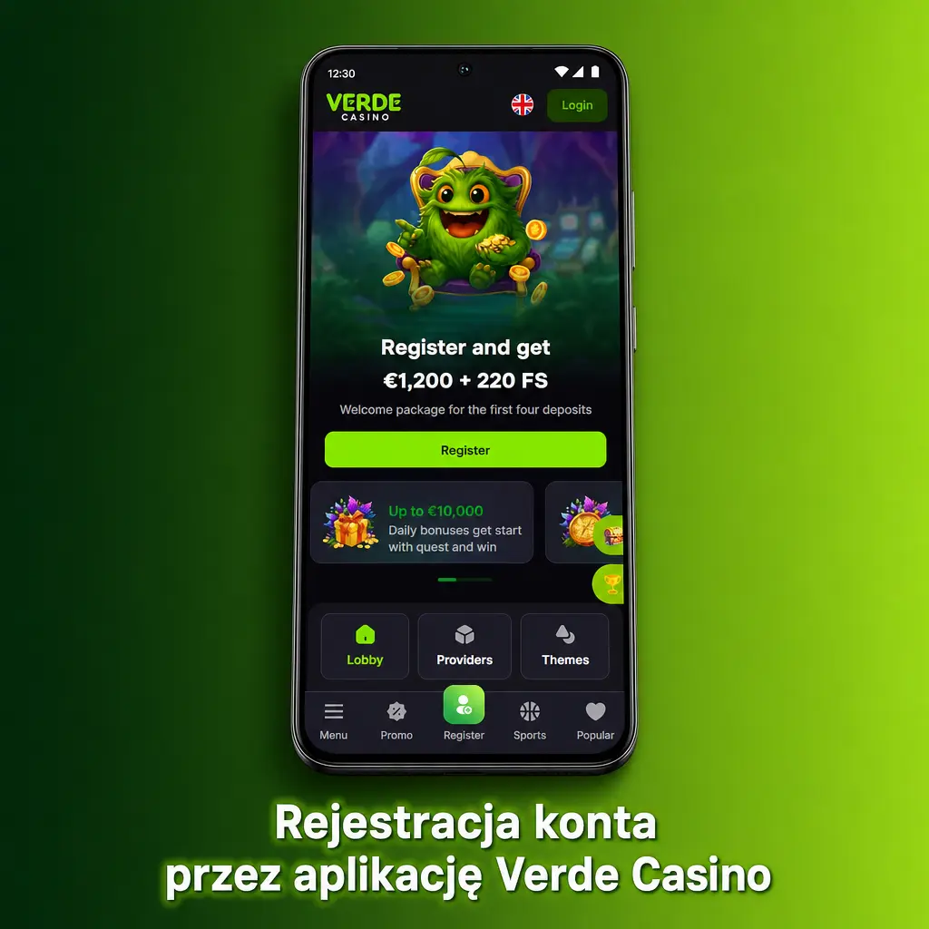 Rejestracja konta w aplikacji Verde Casino – formularz z danymi osobowymi i weryfikacją SMS