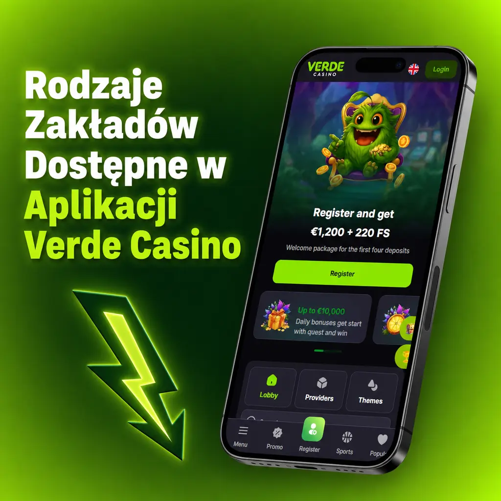 Rodzaje zakładów w aplikacji Verde Casino – pojedynczy, AKO, na żywo, handicap azjatycki i Over/Under.