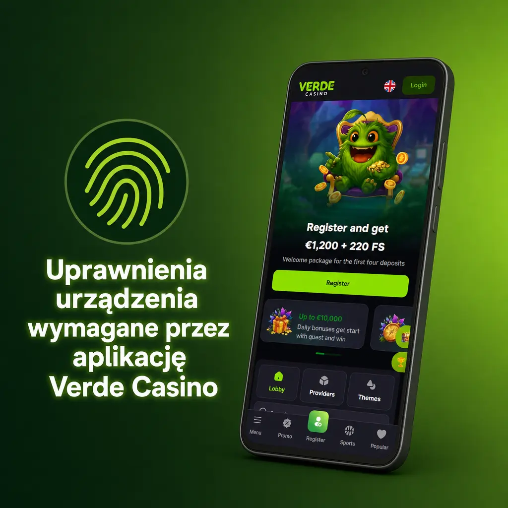 Uprawnienia aplikacji Verde Casino: pamięć, powiadomienia, lokalizacja, aparat, biometria i płatności na urządzeniu mobilnym.