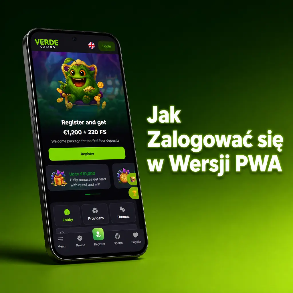 Ekran logowania do konta Verde Casino w aplikacji PWA z polami na e-mail i hasło
