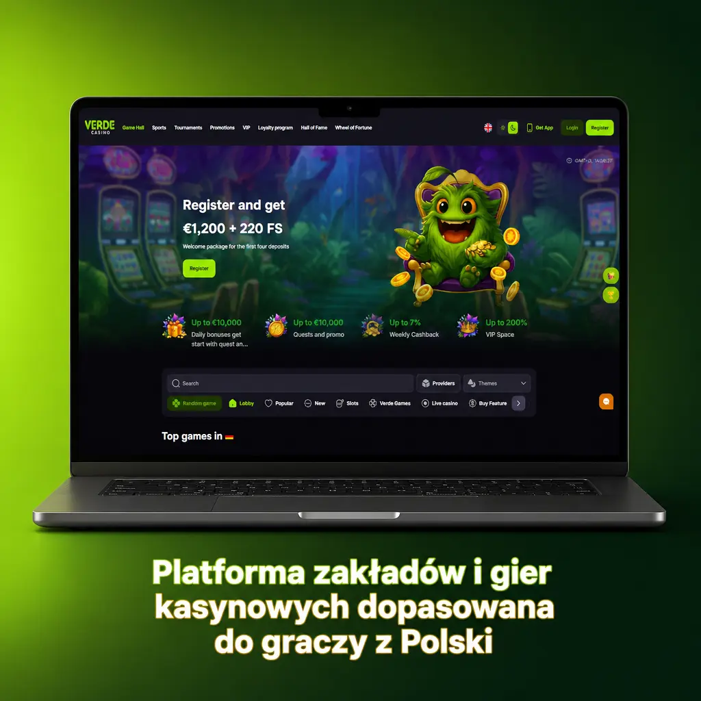 Verde Casino – platforma zakładów sportowych i gier kasynowych online dla graczy z Polski, dostępna na komputery i urządzenia mobilne.