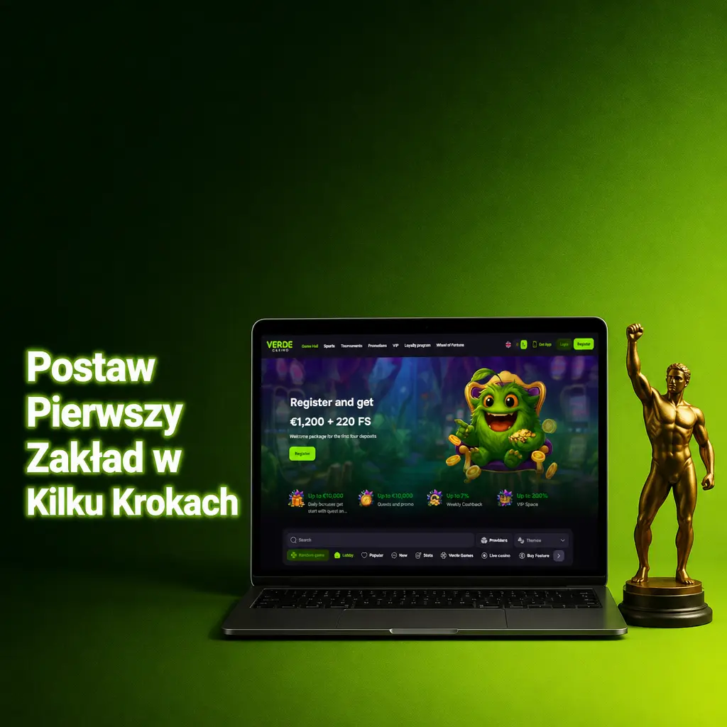 Instrukcja krok po kroku jak postawić pierwszy zakład sportowy w Verde Casino po zalogowaniu na konto.