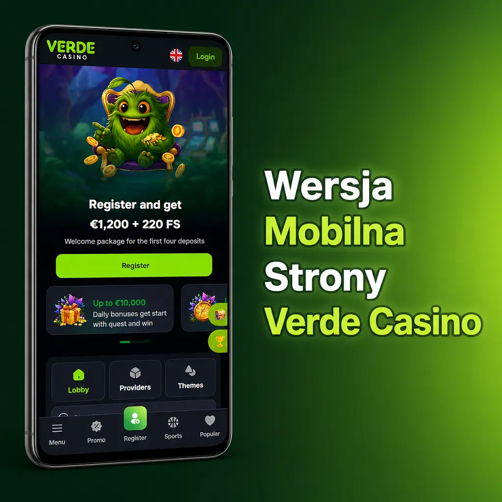 Wersja mobilna Verde Casino w przeglądarce telefonu bez instalacji aplikacji, z pełnym dostępem do kasyna i zakładów