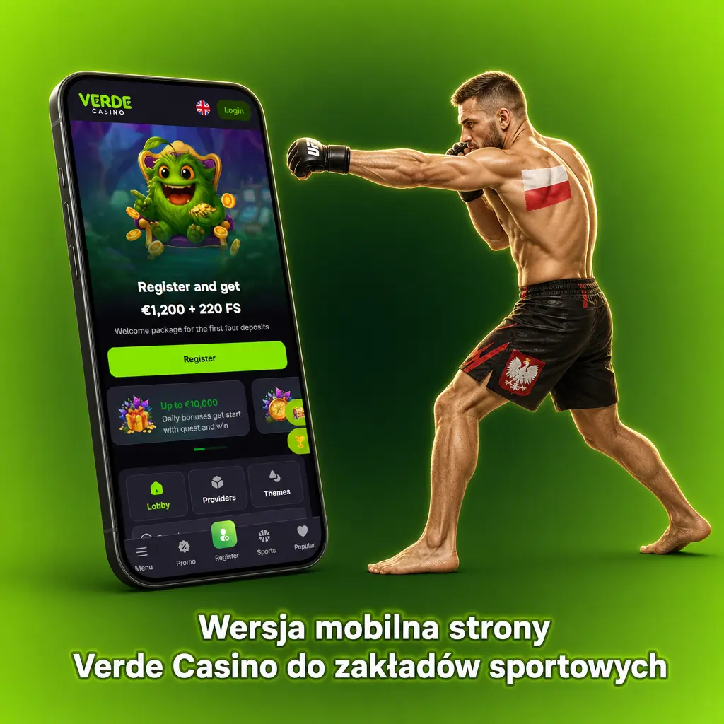 Wersja mobilna Verde Casino na telefonie z zakładami sportowymi i kursami live w przeglądarce